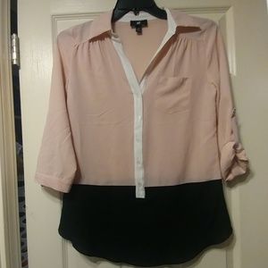 Sheer pink and black blouse